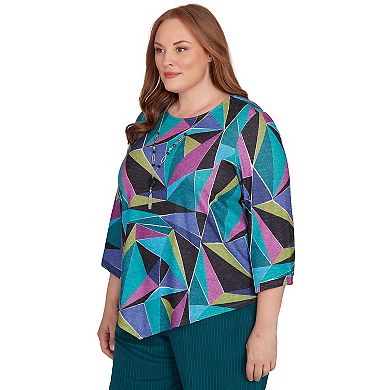 Plus Size Alfred Dunner Abstract Stained Glass Top With Detachable Necklace
