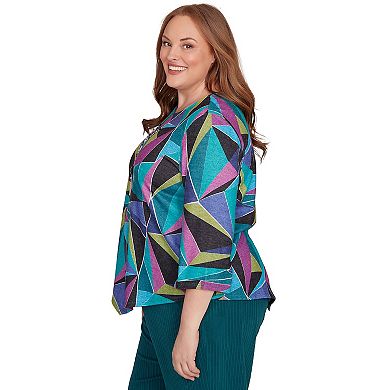 Plus Size Alfred Dunner Abstract Stained Glass Top With Detachable Necklace