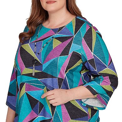 Plus Size Alfred Dunner Abstract Stained Glass Top With Detachable Necklace