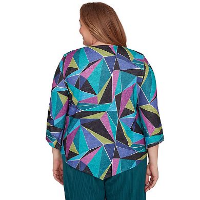 Plus Size Alfred Dunner Abstract Stained Glass Top With Detachable Necklace