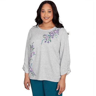 Plus Size Alfred Dunner Embroidered Flowers with Side Tie Ruching Top