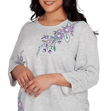Plus Size Alfred Dunner Embroidered Flowers with Side Tie Ruching Top
