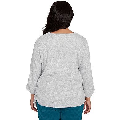 Plus Size Alfred Dunner Embroidered Flowers with Side Tie Ruching Top