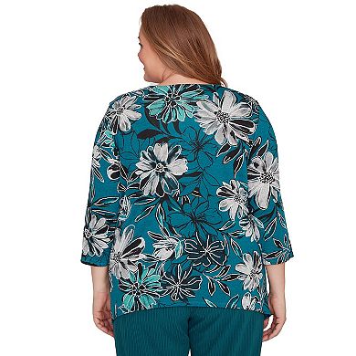 Plus Size Alfred Dunner Floral Printed Beaded Neck Top