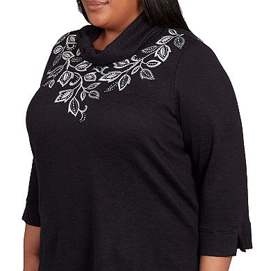 Plus Size Alfred Dunner Leaf Embroidered Rib Neck Top