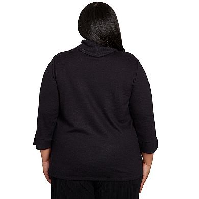 Plus Size Alfred Dunner Leaf Embroidered Rib Neck Top