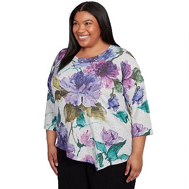 Plus Size Alfred Dunner Asymmetrical Watercolor Flower Top