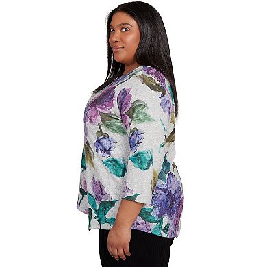 Plus Size Alfred Dunner Asymmetrical Watercolor Flower Top