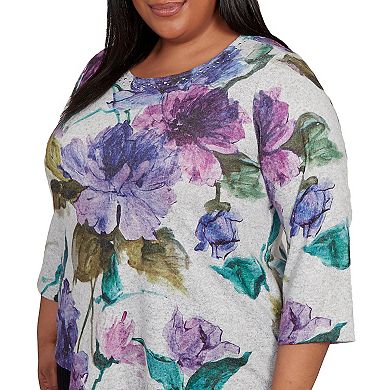 Plus Size Alfred Dunner Asymmetrical Watercolor Flower Top