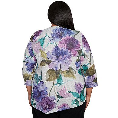 Plus Size Alfred Dunner Asymmetrical Watercolor Flower Top