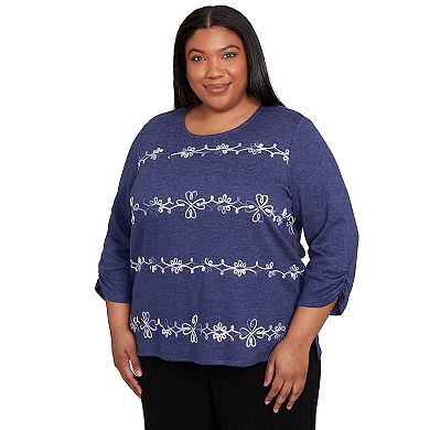 Plus Size Alfred Dunner Embroidered Scroll Ruched Sleeve Top