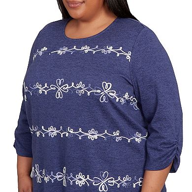 Plus Size Alfred Dunner Embroidered Scroll Ruched Sleeve Top