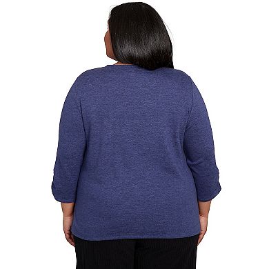 Plus Size Alfred Dunner Embroidered Scroll Ruched Sleeve Top