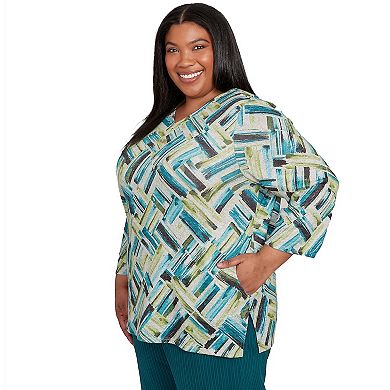 Plus Size Alfred Dunner Detailed V-Neck Brushstroke Top