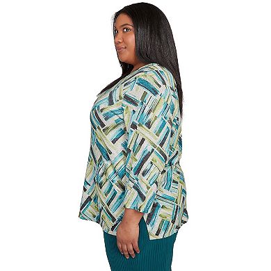 Plus Size Alfred Dunner Detailed V-Neck Brushstroke Top