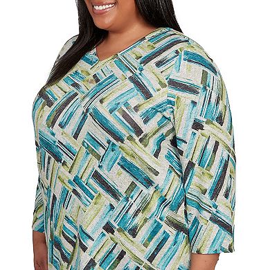 Plus Size Alfred Dunner Detailed V-Neck Brushstroke Top