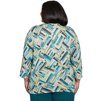 Plus Size Alfred Dunner Detailed V-Neck Brushstroke Top