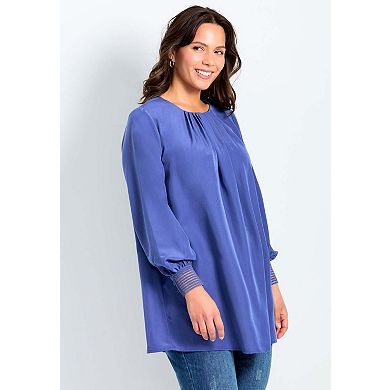 Avenue Women's Plus Size Pleated Peasant Blouse