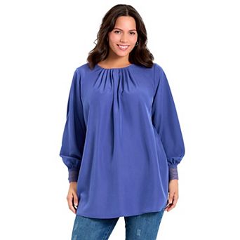 Avenue Women's Plus Size Pleated Peasant Blouse