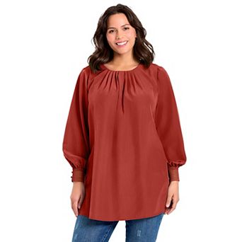 Avenue Women's Plus Size Pleated Peasant Blouse