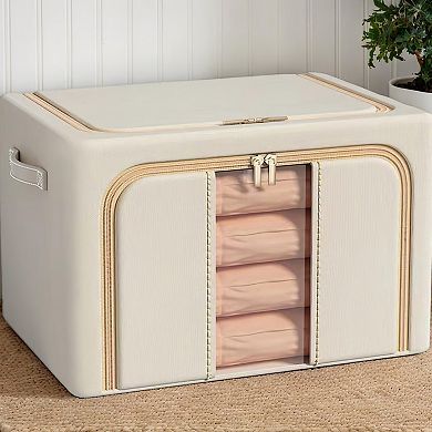 2 Pack Medium Foldable Storage Box - Metal Frame, Oxford Fabric, Large Window & Handles