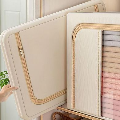 2 Pack Medium Foldable Storage Box - Metal Frame, Oxford Fabric, Large Window & Handles