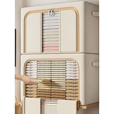 2 Pack Medium Foldable Storage Box - Metal Frame, Oxford Fabric, Large Window & Handles