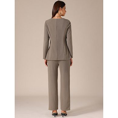 Women's 2 Piece Outfits Square Neck Blouse and Long Pants Elegant Business Sets