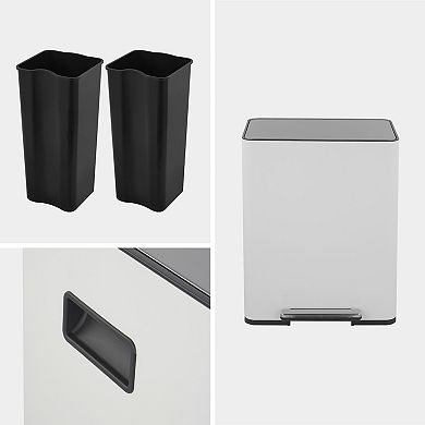 Rectangular Stainless-Steel Recycle Step-on Trash Can with Dual 30 liter + 30 liter Compartments