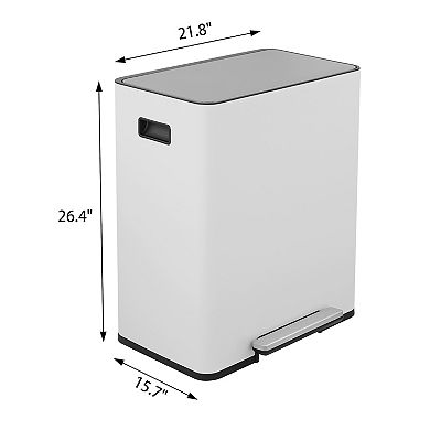 Rectangular Stainless-Steel Recycle Step-on Trash Can with Dual 30 liter + 30 liter Compartments