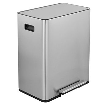 Rectangular Stainless-Steel Recycle Step-on Trash Can with Dual 30 liter + 30 liter Compartments