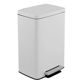 13 Gal./50 Liter Rectangular Stainless-Steel-Made Matt White Step-on Trash Can for Kitchen