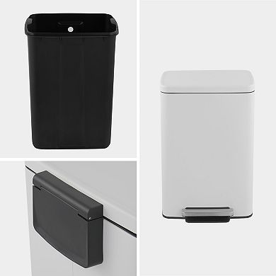 13 Gal./50 Liter Rectangular Stainless-Steel-Made Matt White Step-on Trash Can for Kitchen