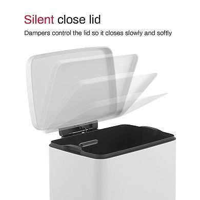 13 Gal./50 Liter Rectangular Stainless-Steel-Made Matt White Step-on Trash Can for Kitchen