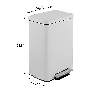 13 Gal./50 Liter Rectangular Stainless-Steel-Made Matt White Step-on Trash Can for Kitchen