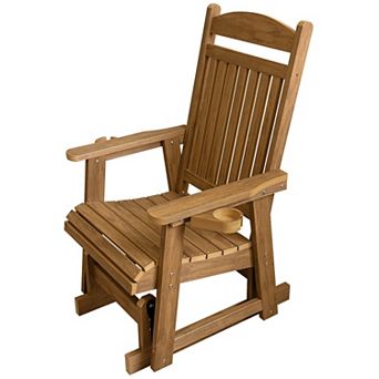 Poly Lumber HIPS Patio Glider for One Person with Cup Holders, High Backrest and Deep Contoured Seat