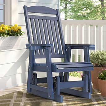 Poly Lumber HIPS Patio Glider for One Person with Cup Holders, High Backrest and Deep Contoured Seat