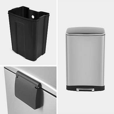 13 Gal./50 Liter Stainless Steel Rectangular Step-on Trash Can for Kitchen