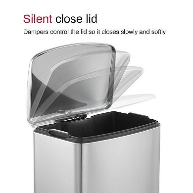 13 Gal./50 Liter Stainless Steel Rectangular Step-on Trash Can for Kitchen