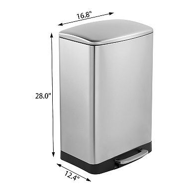 13 Gal./50 Liter Stainless Steel Rectangular Step-on Trash Can for Kitchen