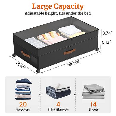 Under Bed Storage with Wheels, Adjustable Storage for Underbed with Lids(2 Pack)