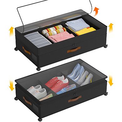 Under Bed Storage with Wheels, Adjustable Storage for Underbed with Lids(2 Pack)