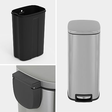 13 Gal./50 Liter Slim Stainless Steel Step-on Trash Can for Kitchen