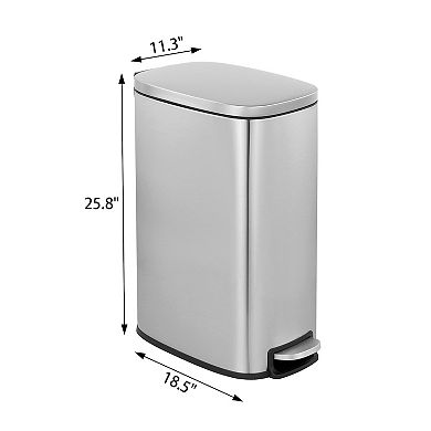 13 Gal./50 Liter Slim Stainless Steel Step-on Trash Can for Kitchen