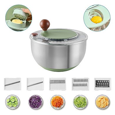 Stainless Steel Salad Spinner, 5.3 Qt Lettuce Spinner with Non-Slip Base, Drain, Stop Button