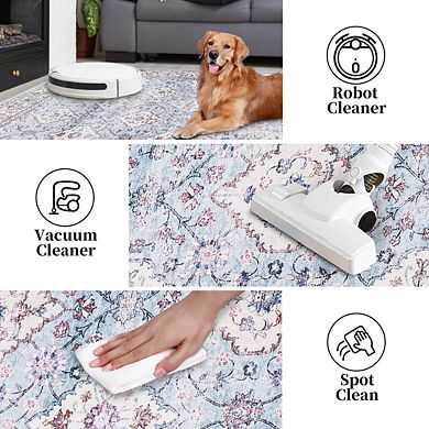 Garvee Machine Washable Vintage Area Rug Non Slip Stain Resistant Carpet for Living Room Bedroom