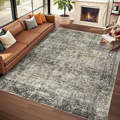Garvee Vintage Distressed Area Rug Ultra Thin Machine Washable Non Slip for Living Room Bedroom
