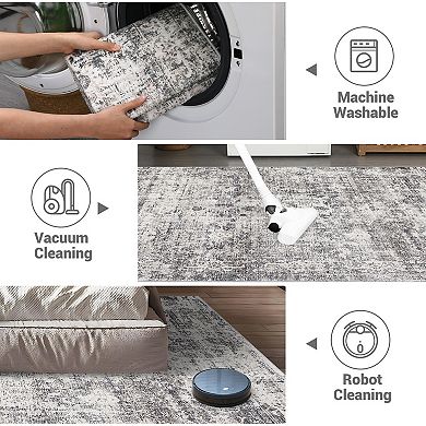 Garvee Vintage Distressed Area Rug Ultra Thin Machine Washable Non Slip for Living Room Bedroom