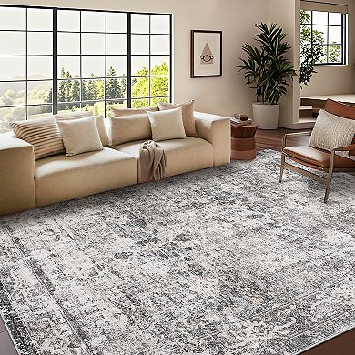 Garvee Vintage Distressed Area Rug Ultra Thin Machine Washable Non Slip for Living Room Bedroom
