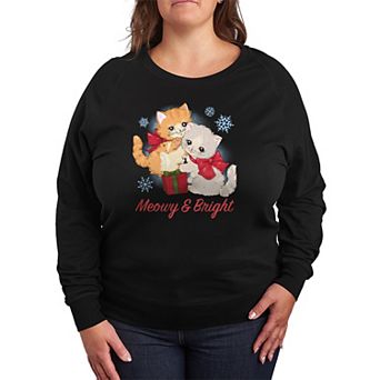 Plus Size Meowy & Bright French Terry Long Sleeve Christmas Graphic Tee